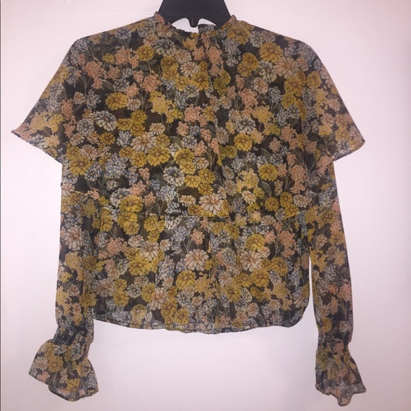 Zara Multicolor Frilly Floral Blouse XS - Picture 2 of 7
